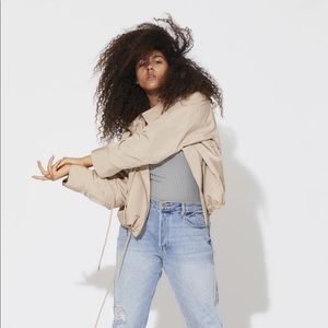 Zip up NSF jacket size large, beige, NWT